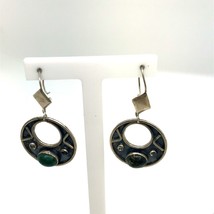 Vintage Signed 925 Plata De Jalisco Mexico Green Turquoise Dangle Hook Earrings - £43.02 GBP