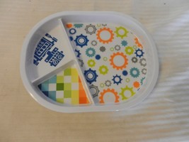 Child&#39;s Divided Melamine Plate 3 Sections With Gears, Plaid, Robot Design - £15.72 GBP