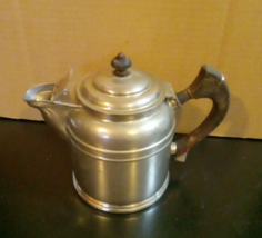 Nickle Plated Copper Teapot Wood Handle 6.5&quot; Rome Metal Ware Collectible - £22.53 GBP