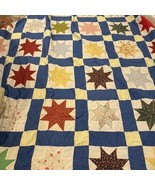Hand &amp; Machine Eight Point Star Flower Quilt Sewn 100 X 102 Vintage Folk... - $178.15