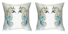 Pair of Betsy Drake Betsy’s Seahorses No Cord Pillows 18 Inch X 18 Inch - £63.31 GBP