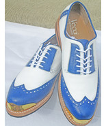 Men Bari Royal Blue wing tip  Gold Toe golf shoes by Vecci - $335.00