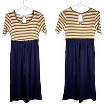 Monteau Jumpsuit 2X Navy Yellow White Stripes Short Sleeve Stretch Pockets - £27.52 GBP