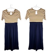 Monteau Jumpsuit 2X Navy Yellow White Stripes Short Sleeve Stretch Pockets - £27.54 GBP