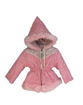 Vintage 80s 90s Girls Pink Winter Coat Jacket Cinched Waist Faux Fur Sz 24 Mo  - £40.26 GBP