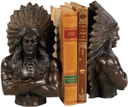 Bookends Bookend AMERICAN WEST Lodge Indian Chief Bust Oversized Resin - £216.35 GBP