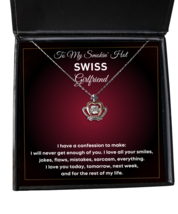 Necklace Present For Swiss Girlfriend - Jewelry Crown Pendant Valentines Day  - £39.78 GBP