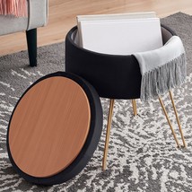 Black Modern Round Velvet Storage Ottoman Foot Rest Vanity Stool/Seat Wi... - £40.88 GBP