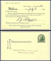 1938 US Postal Card - Weldona, Colorado to County Clerk, Fort Morgan, CO C11  - £2.33 GBP