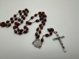 Vintage Pewter Wood Rosary - £15.48 GBP