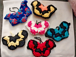 Set of 6 Butterfly Aplique Handmade Crochet Acrylic Craft DIY - $518.23 MXN