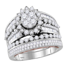 14kt Two-tone Gold Round Diamond Cluster Bridal Wedding Engagement Ring Set - £2,160.17 GBP
