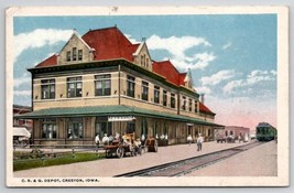 Creston IA CB&amp;Q Depot Chicago Burlington Quincy Railroad Iowa Postcard F41 - $8.95