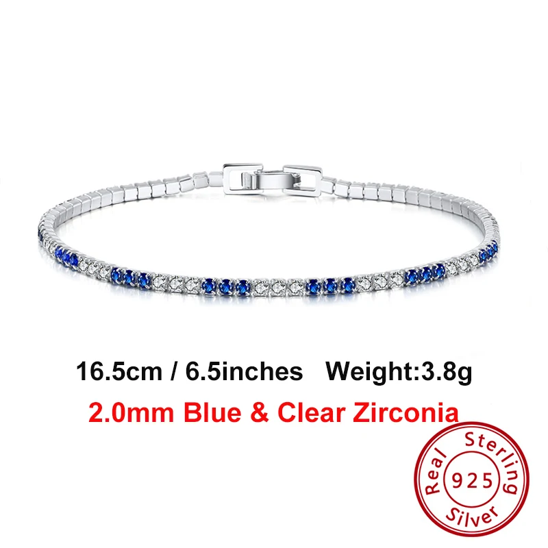 925 Sterling Silver Blue and Clear Crystal Tennis Bracelet for Women Men Cubic Z - £38.98 GBP