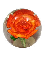 Vtg Dynasty Gallery Paperweight Orange-Red Rose Flower Glass 9&quot; Circumfe... - €30,49 EUR