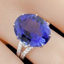 Tanzanite et Diamants Solitaire 18k or Blanc Cocktail Bague Avec COA Taille 6.5 - £13,710.18 GBP