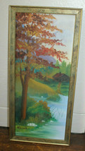 Estate Found Vintage Landscape Oil painting on Wood Panel Signed ME. Stoner  - £50.64 GBP
