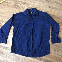 Calvin Klein Men&#39;s Button Down Shirt Size Large Dark Blue with Black Str... - $7.00