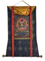 SAMANTABHADRA OLD OIL- VARNISHED TIBETAN THANGKA PAINTING  WITH SILK BRO... - $151.25