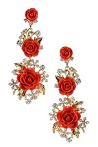 Amrita Singh Coral Red Rose Lyon Floral 3D Crystal Earrings ERC 849 NWT - £19.63 GBP