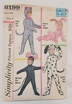 Child Animal Costumes Pattern SImplicity 6199 Size 6 Kitty Bunny Mouse Dog 1965 - £11.78 GBP