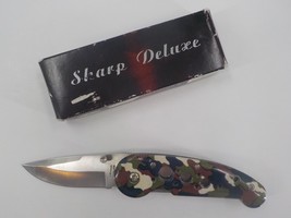 Sharp Deluxe Camoflauge Lock Blade Knife 2.75&quot; Stainless Steel Blade Euc In Box - £13.30 GBP