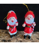 2 Wooden Santas Knit Hats Hanging Christmas Tree Ornaments Hand Painted ... - £6.25 GBP