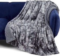 Dark Grey Plush Super Soft Sherpa Warm Comfy Faux Fur Throw Blankets For Sofa - £26.92 GBP