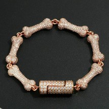 15.40CT Round Natural Moissanite Bone Shape Men&#39;s Bracelet 925Silver Gold Plated - £631.62 GBP