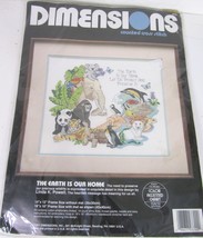 Dimensions The Earth Is Our Home Cross Stitch Kit Wild Life Animals 3700 USA vtg - $16.82