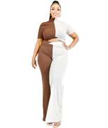 Plus Color Block Mock Neck 2 Piece Pants Set - $58.81 CAD
