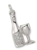 925 Sterling Silver Cubic Zirconia Cz Wine/champagne Charm - £243.11 GBP