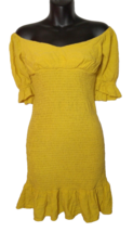Fashion Nova Women&#39;s Out Of Shoulders Mini Dress Mustard Yellow puff sleeve L - £14.86 GBP