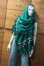 EMERALD GREEN WOOL OVERSIZED WRAP KNITTED MADE IN EUROPE HOLIDAY GIFT FO... - £165.94 GBP
