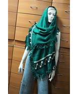 EMERALD GREEN WOOL OVERSIZED WRAP KNITTED MADE IN EUROPE HOLIDAY GIFT FO... - £163.87 GBP