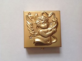 Cherub/Angel Gold Colored Metal &amp; Rhinestone  Jewelry Box/ Earring Box 2... - £16.37 GBP
