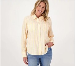 Candace Cameron Textured Woven Button-Front Shirt (Cantalope Multi, MP) ... - $20.10