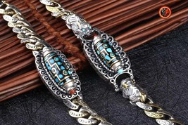 Tibetan Sacred Agate Bracelet, Rotating DZI, 925 Silver, Copper, Pixiu Dragon - £221.89 GBP