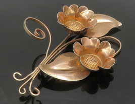 TRUART 925 Sterling Silver - Vintage Copper Tone Flowers Brooch Pin - BP5183 - £46.64 GBP