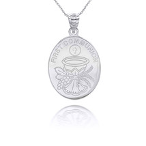 925 Sterling Silver Personalized Name Date Holy First Communion Pendant Necklace - £19.16 GBP+