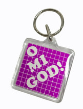 Vintage original 1980&#39;s &quot;O MI GOD!&quot; Purple Lucite Plastic Keychain - £6.17 GBP