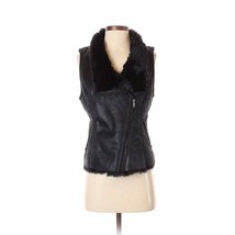 BANANA REPUBLIC Black Faux Suede &amp; Fur Shearling Motorcycle Vest - Petite Small - £62.48 GBP