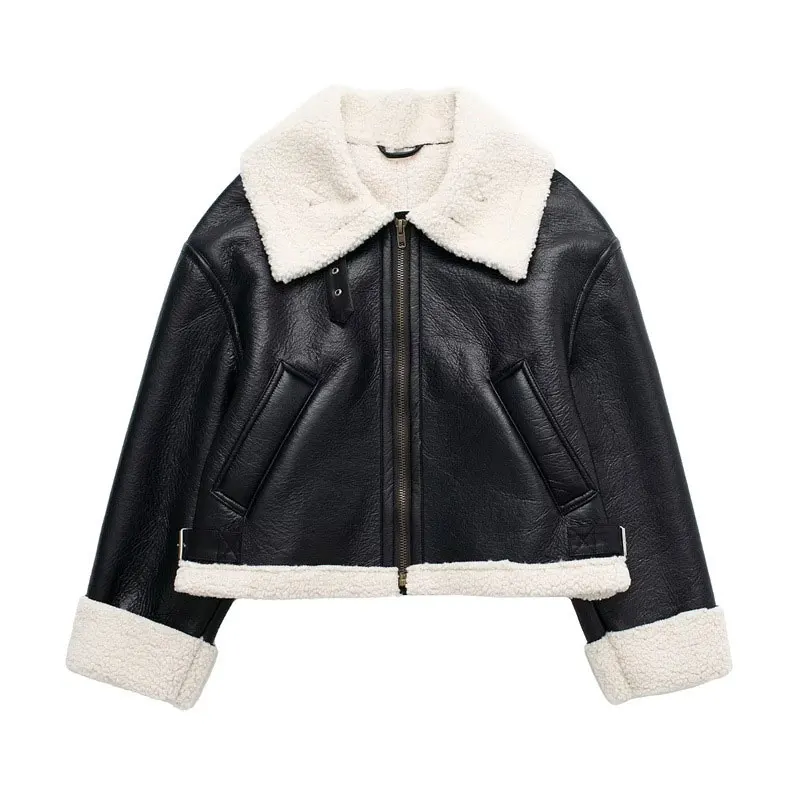 Pu Leather s Jacket Women Coat 2022 Thicken Soft Sheerpa Fleece Jacket for Woman - £232.08 GBP