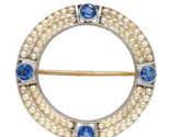 14k Yellow Gold and Platinum Montana Sapphire Seed Pearl Pin w/GIA Repor... - £846.70 GBP