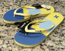 Hurley Surf Women&#39;s Yellow &amp; Blue Watercolor Flip Flops Sandals Sunshine-10M - £11.62 GBP