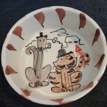 Cat Food Water Food Bowl Dish Italy Humor Hand Painted Cats with Hats Bo... - $21.85