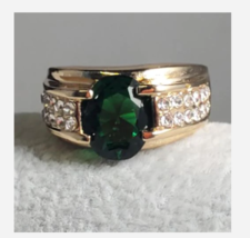 Gold Green Gemstone Ring Size 6 7 8 9 10 - £27.67 GBP