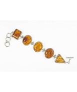Wide Five Stone Amber Statement Piece Sterling Silver Toggle Bracelet! - £449.73 GBP