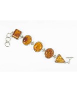 Wide Five Stone Amber Statement Piece Sterling Silver Toggle Bracelet! - $862.53 CAD