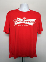 Budweiser Beer Sport Shirt Mens Large 100% Polyester Red White Logo - £18.16 GBP